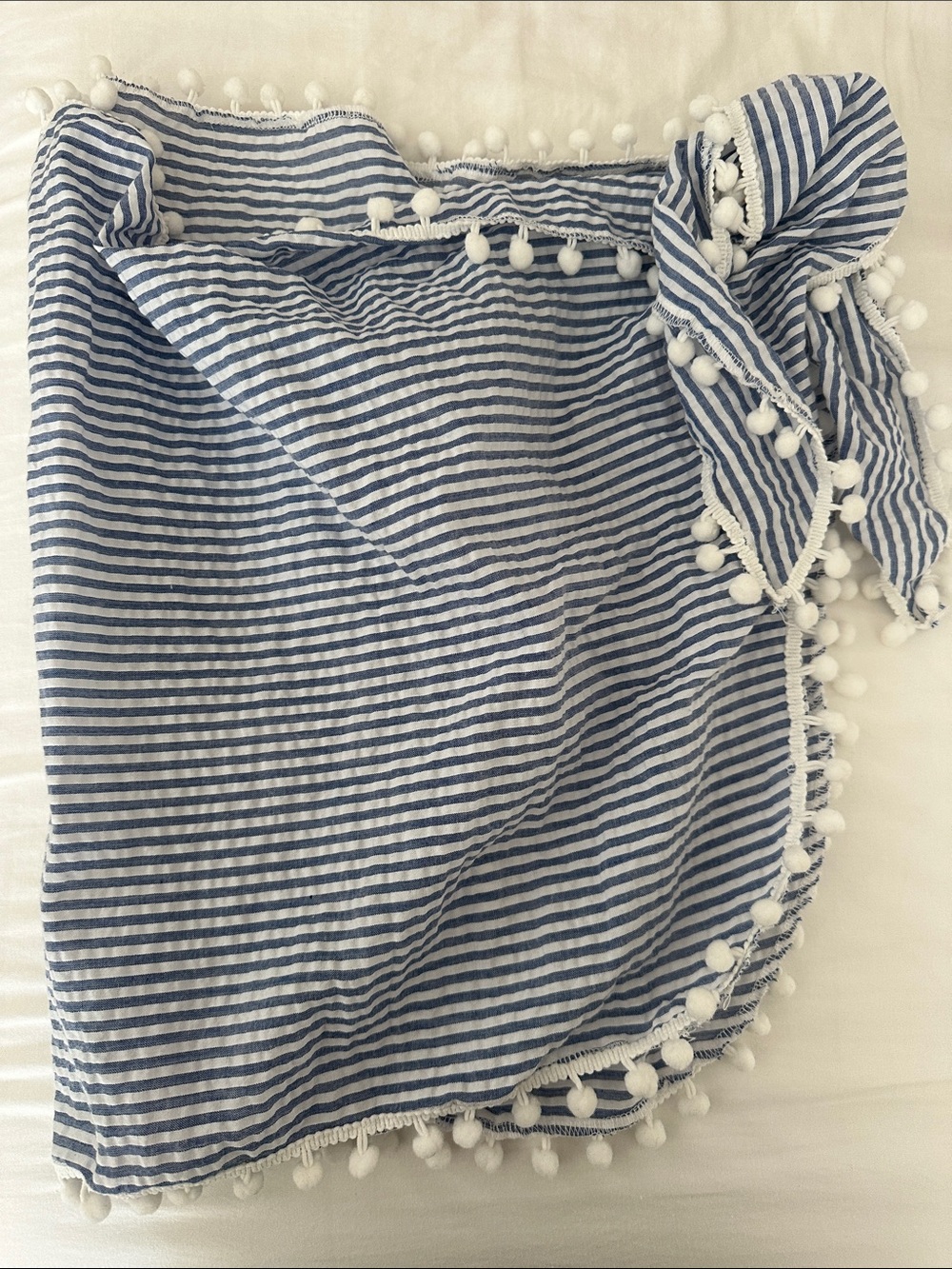 Violet & Brooks Blue and White Striped Pom-Pom Swim Wrap